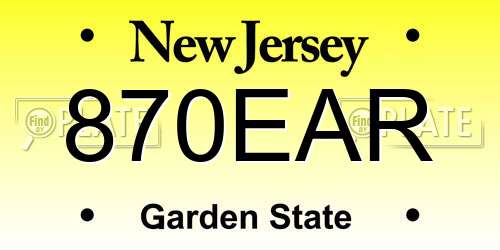 870EAR New Jersey License Plate