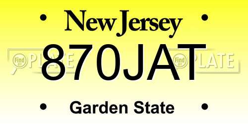870JAT New Jersey License Plate