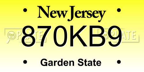 870KB9 New Jersey License Plate