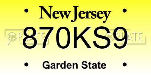 870KS9 New Jersey License Plate