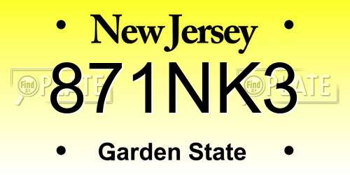 871NK3 New Jersey License Plate