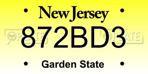 872BD3 New Jersey License Plate