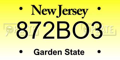 872BO3 New Jersey License Plate
