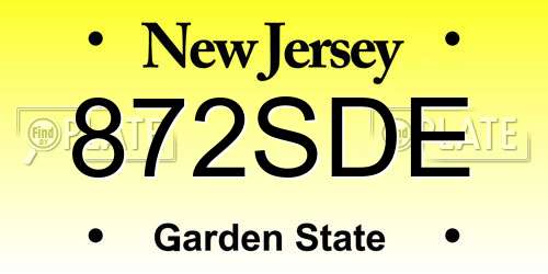 872SDE New Jersey License Plate