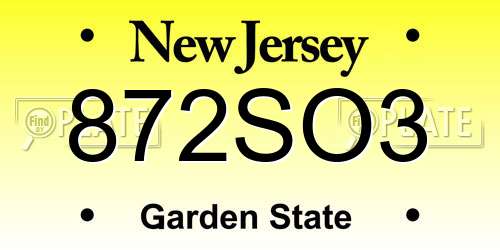 872SO3 New Jersey License Plate