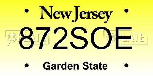 872SOE New Jersey License Plate