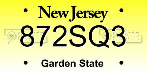 872SQ3 New Jersey License Plate