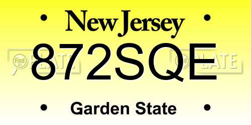 872SQE New Jersey License Plate
