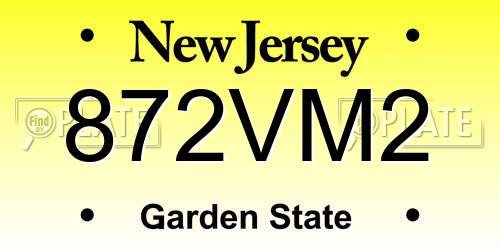 872VM2 New Jersey License Plate
