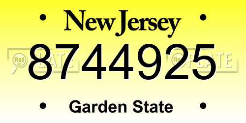 8744925 New Jersey License Plate