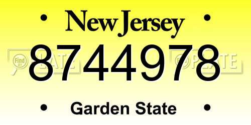 8744978 New Jersey License Plate