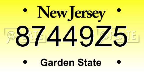 87449Z5 New Jersey License Plate