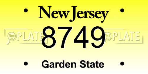 8749 New Jersey License Plate
