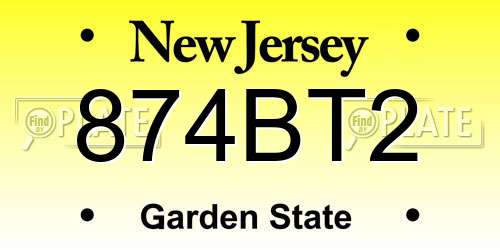 874BT2 New Jersey License Plate
