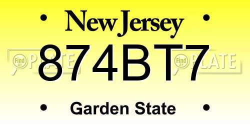 874BT7 New Jersey License Plate