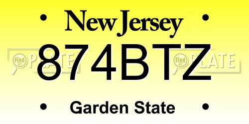874BTZ New Jersey License Plate