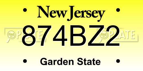 874BZ2 New Jersey License Plate
