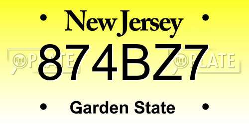 874BZ7 New Jersey License Plate