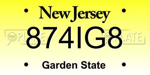 874IG8 New Jersey License Plate