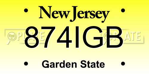 874IGB New Jersey License Plate