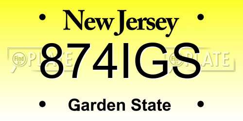 874IGS New Jersey License Plate