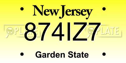 874IZ7 New Jersey License Plate