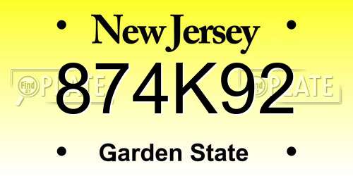 874K92 New Jersey License Plate