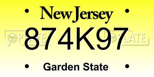 874K97 New Jersey License Plate