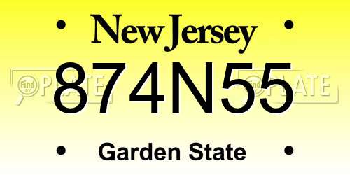 874N55 New Jersey License Plate