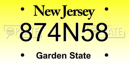 874N58 New Jersey License Plate