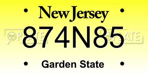 874N85 New Jersey License Plate