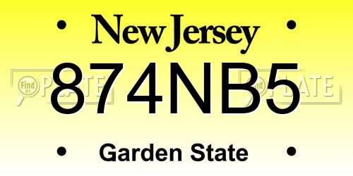 874NB5 New Jersey License Plate