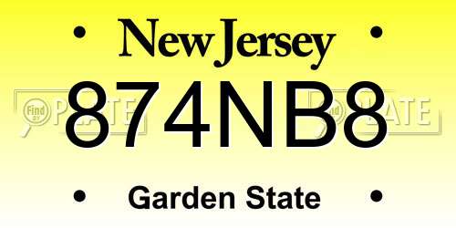 874NB8 New Jersey License Plate
