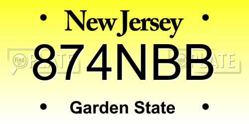 874NBB New Jersey License Plate