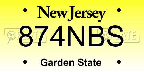 874NBS New Jersey License Plate