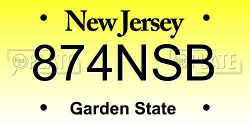 874NSB New Jersey License Plate