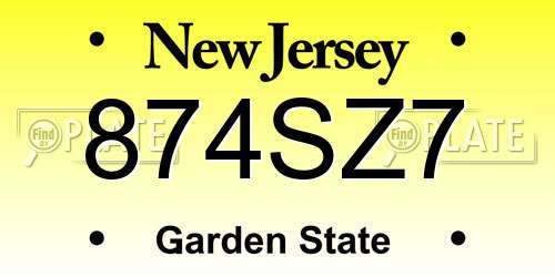 874SZ7 New Jersey License Plate