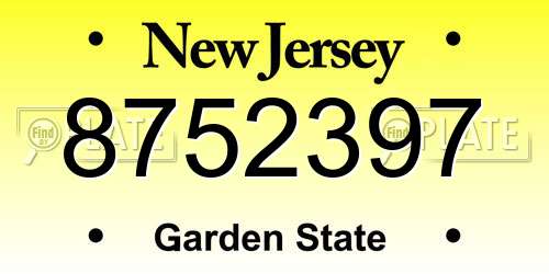 8752397 New Jersey License Plate