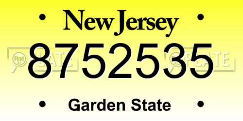 8752535 New Jersey License Plate