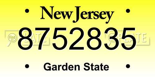 8752835 New Jersey License Plate