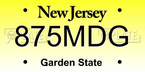 875MDG New Jersey License Plate