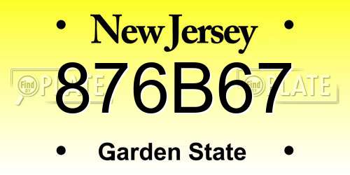 876B67 New Jersey License Plate
