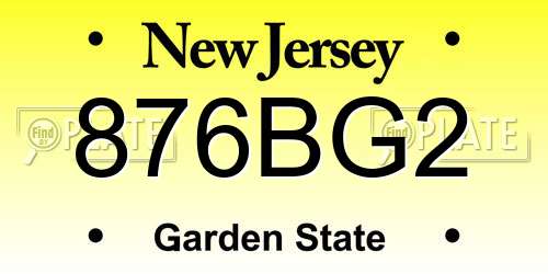 876BG2 New Jersey License Plate