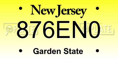 876EN0 New Jersey License Plate