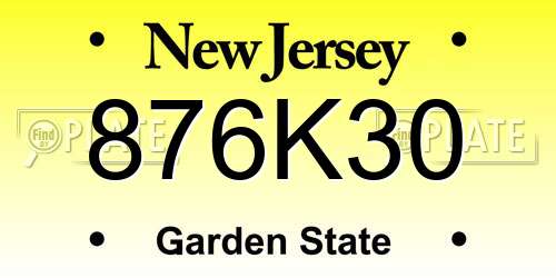 876K30 New Jersey License Plate