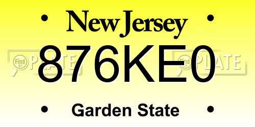 876KE0 New Jersey License Plate