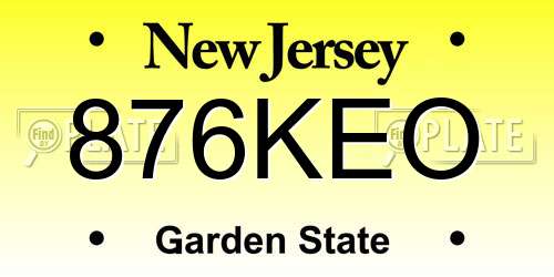 876KEO New Jersey License Plate
