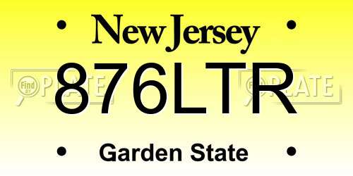 876LTR New Jersey License Plate