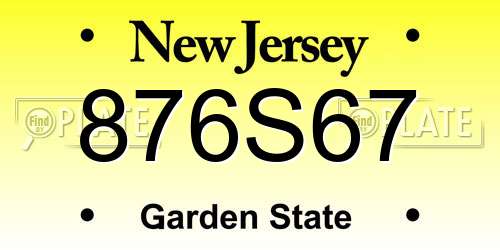 876S67 New Jersey License Plate