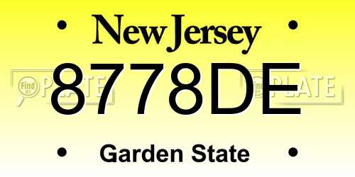 8778DE New Jersey License Plate